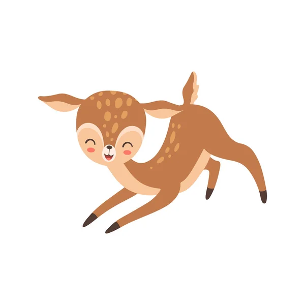 Lindo ciervo bebé feliz, encantador bosque Fawn animal vector ilustración — Archivo Imágenes Vectoriales