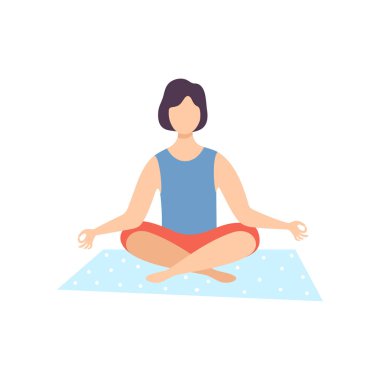 Lotus pozisyonu, meditasyon delikanlı adam pratik Yoga, fiziksel egzersiz vektör çizim eğitim