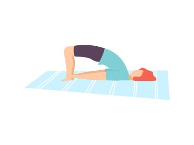 Genç adam Bridge uygulamasında poz, adam pratiği Yoga, fiziksel egzersiz eğitim vektör çizim