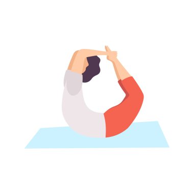 Genç adam yay poz ayakta adam pratik Yoga, fiziksel egzersiz eğitim vektör çizim