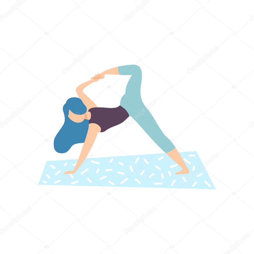 Girl Practicing Yoga Pose, Physical Workout Training Vector Illustration