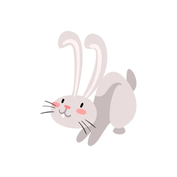 Cute Adorable White Easter Bunny, Funny Rabbit Cartoon Character Vector Illustration — Stock Vector