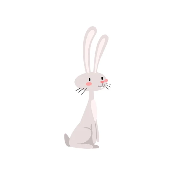 Cute White Easter Bunny, Funny Rabbit Cartoon Character Vector Illustration — Stock Vector