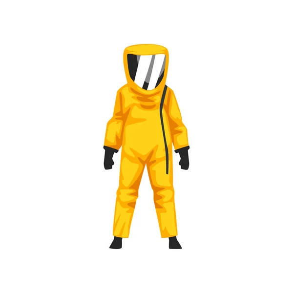 Hombre en traje de protección contra la radiación y casco, ilustración de vectores uniformes de seguridad profesional — Vector de stock