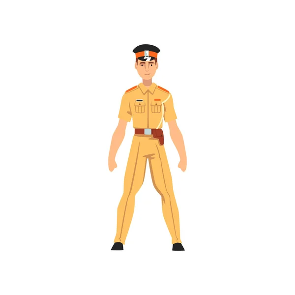 Agente di polizia di sicurezza, personaggio di poliziotto professionista in Knaki Uniform Vector Illustration — Vettoriale Stock
