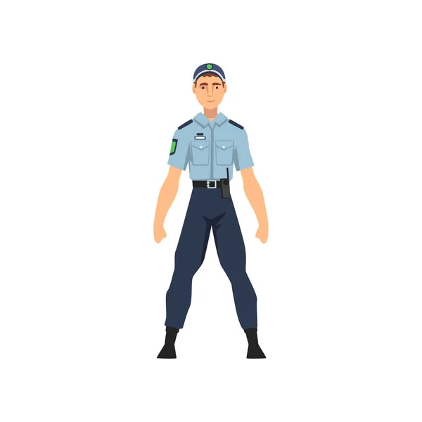 Professional Policeman in Uniform, Security Police Officer Vector Illustration — Stock Vector
