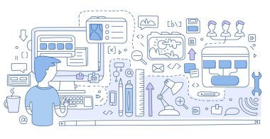 Tasarım Web Tasarım Grafik, UI, oluşturmak için Kalem aracını mobil UI ve Ux çerçeve, istemci için çizimler oluşturma.