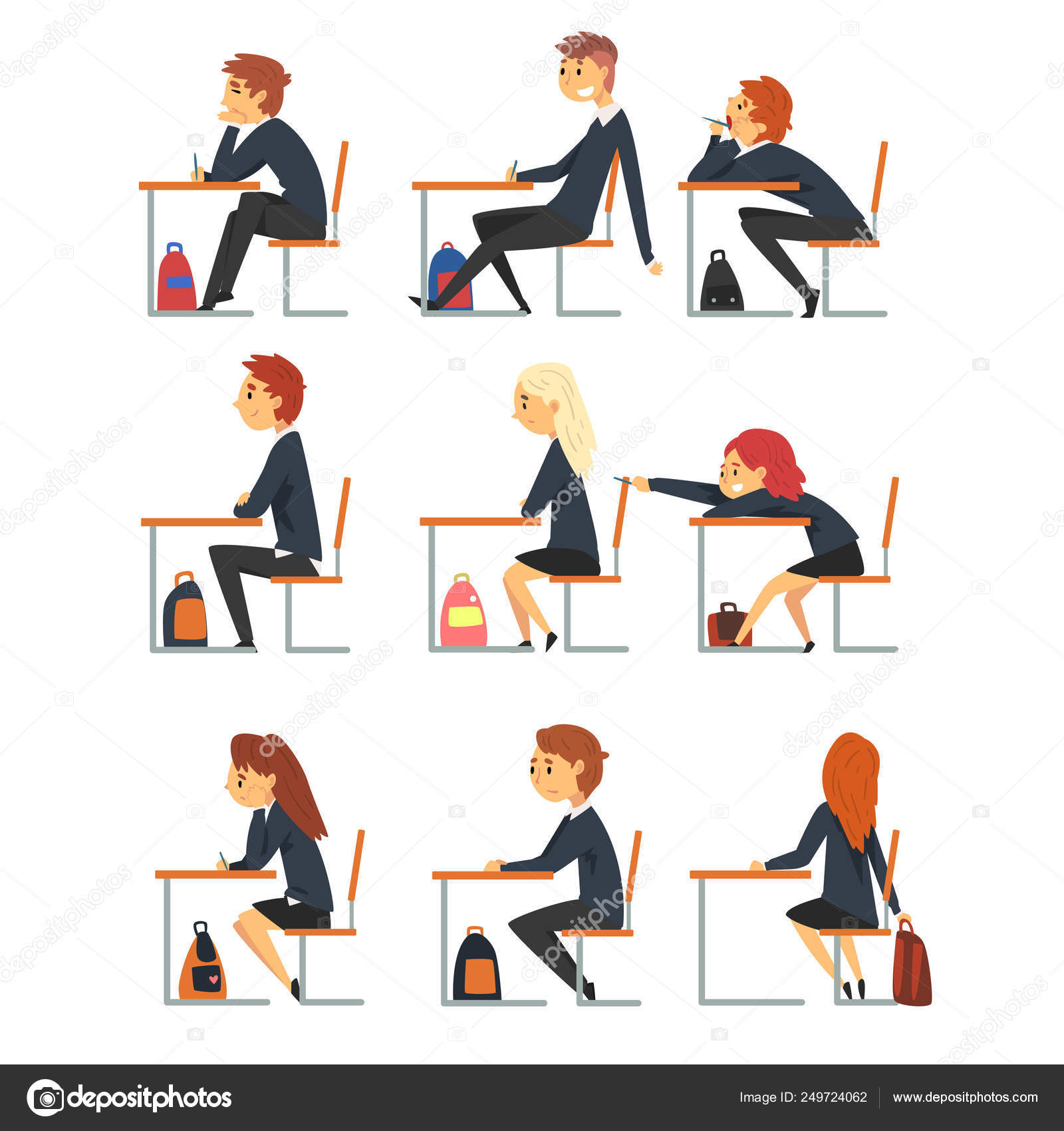 Students Sitting At Desks In Classroom Side View Pupils Studying