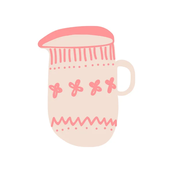 Krema, süt sürahi kahve veya çay, sevimli seramik çanak çömlek tencere vektör çizim için — Stok Vektör