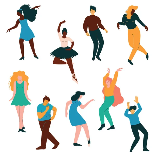 Mensen dansen Set, Vector mannen en vrouwen danser uitvoeren van klassieke en moderne dans illustratie — Stockvector