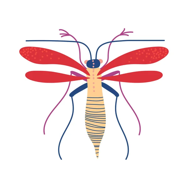 Roztomilé barevné létající hmyz, komáří vektorové ilustrace — Stockový vektor