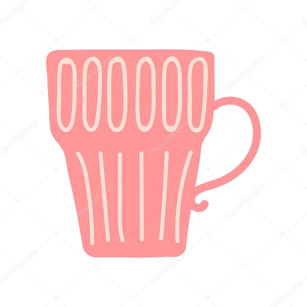 Red Tea or Coffee Mug, Cute Ceramic Crockery Cookware Vector Illustration