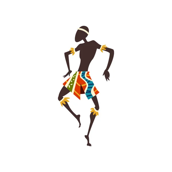 African Man Dancing, ballerina aborigena in luminoso ornamentato etnico abbigliamento vettoriale Illustrazione — Vettoriale Stock