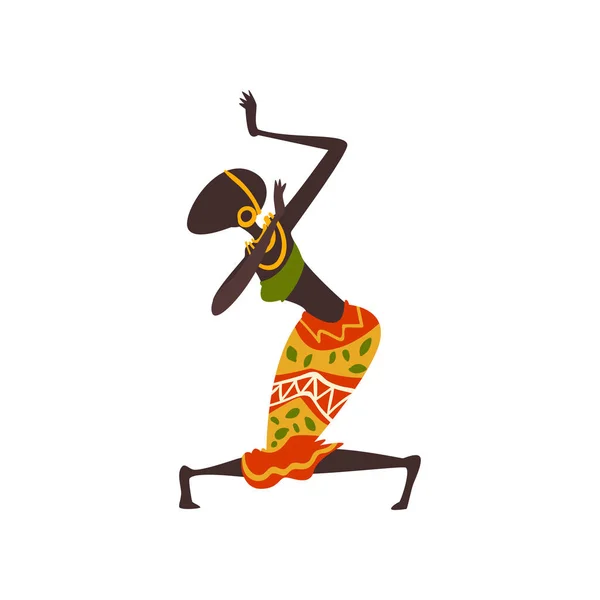 Beautiful African Woman Dancing, Aboriginal Dancer in Traditional Ethnic Clothing Vector Illustration — Stock Vector