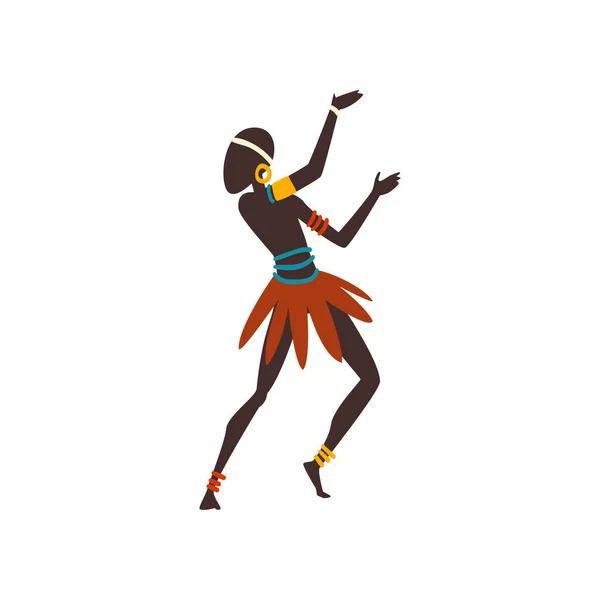 Homme africain dansant Danse folklorique ou rituelle, danseur autochtone masculin vêtu de vêtements ethniques ornés de couleurs vives Illustration vectorielle — Image vectorielle