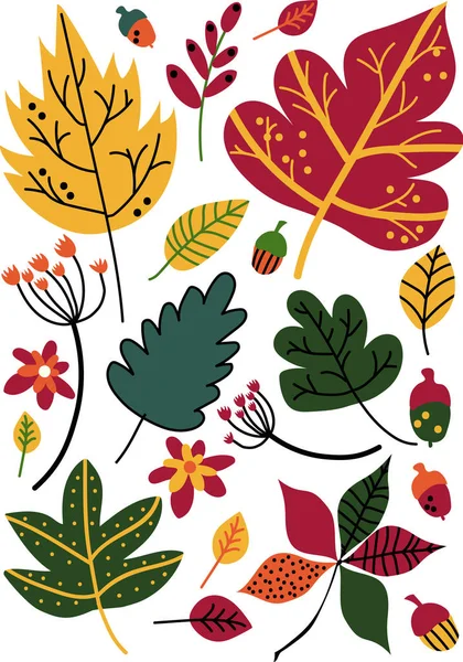 Цветные осенние листья и желуди, бесшовная цветочная гамма, векторная иллюстрация сезонного декора — стоковый вектор