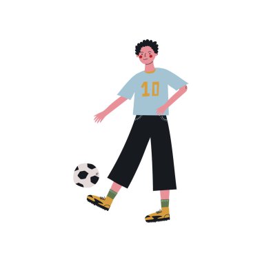 Erkek Futbol oyuncu tekme topu, aktif sağlıklı yaşam tarzı vektör çizim