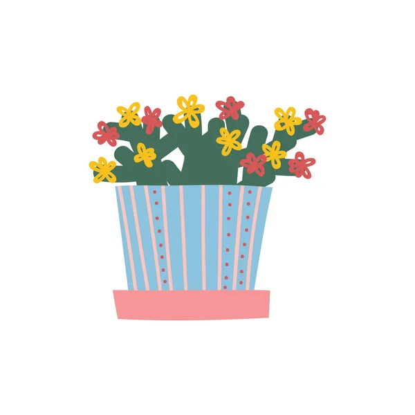 Blommande krukväxt som växer i blomkruka, Design Element för naturliga hem inredning vektorillustration — Stock vektor