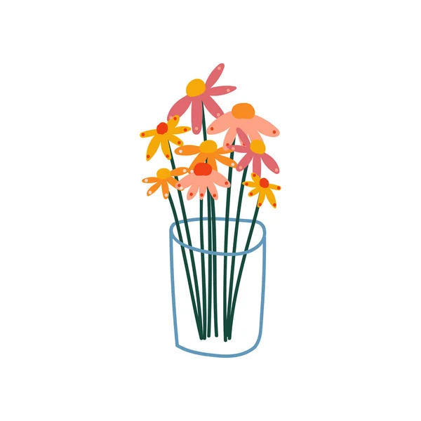 Schöne Frühlings- oder Sommerblumen in Glasvasen-Vektor-Illustration — Stockvektor