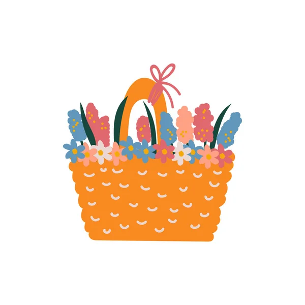 Beautiful Spring Flowers in Basket Vector Illustration — Stock Vector