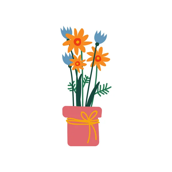 Strauß Frühlingsblumen im Blumentopf Vektor Illustration — Stockvektor