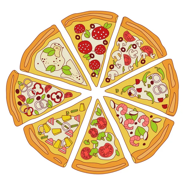 Sabrosa Pizza en rodajas Ilustración — Vector de stock
