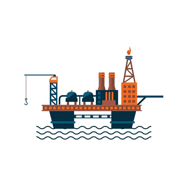 Oil Factory Platform on Water. Vector Illustartion — Stock Vector