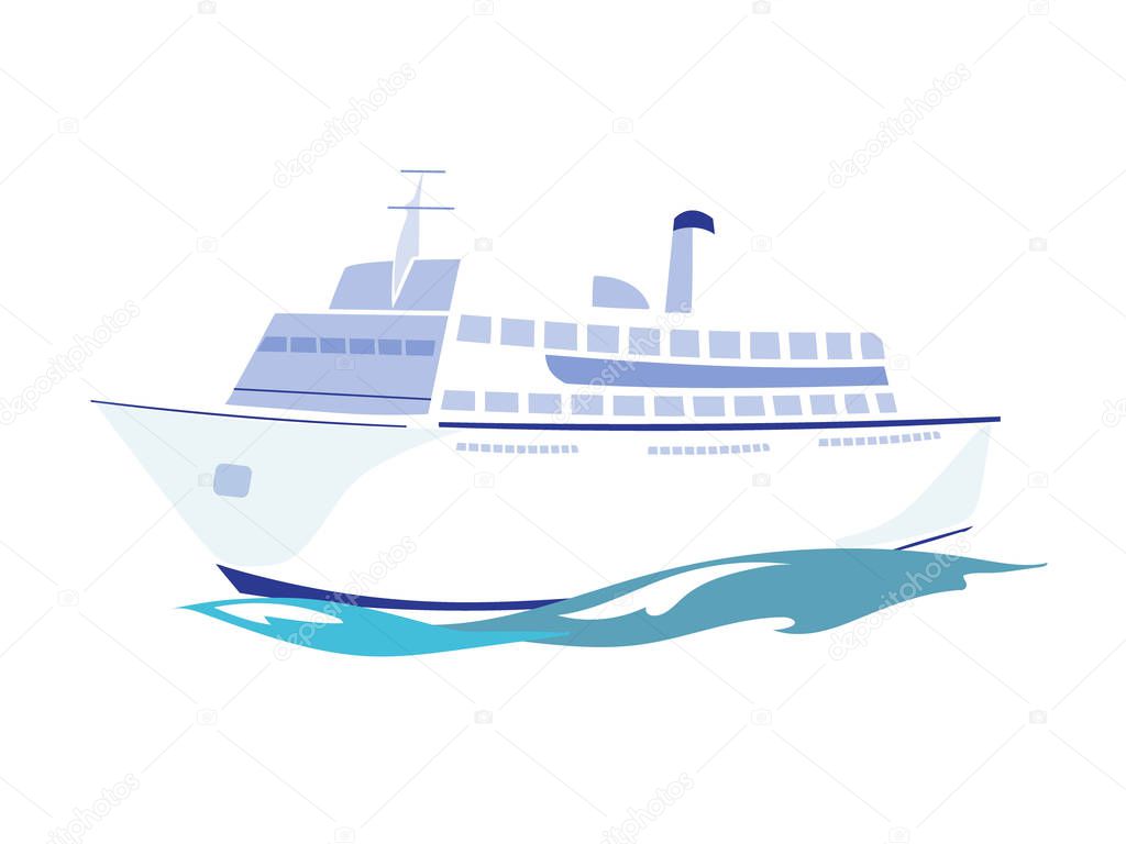 White Passenger Ship on the Water. Vector Illustration