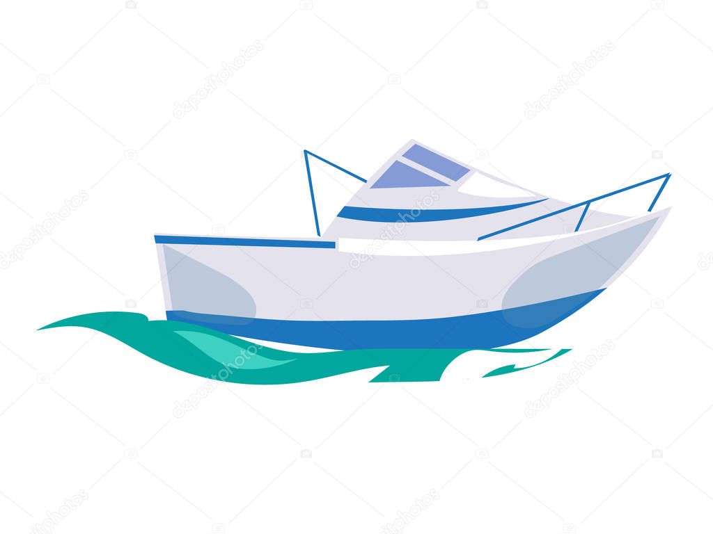 Motorboat Ship on the Water. Vector Illustration