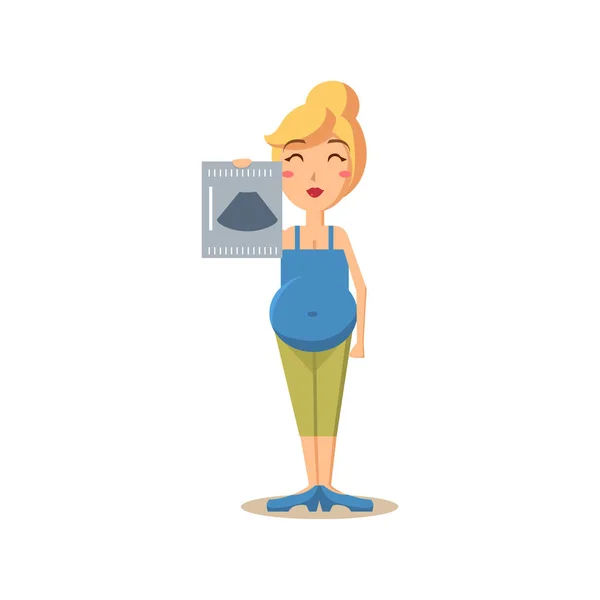 Mujer embarazada sosteniendo una imagen de ultrasonido. Ilustración vectorial — Archivo Imágenes Vectoriales