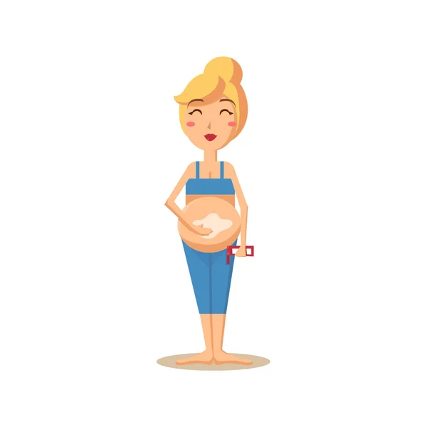 Gravid kvinna smetar hennes mage. Vektorillustration — Stock vektor