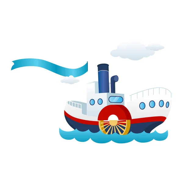 Nautiska fartyget. Menyfliksområdet, flagga och havet båt. — Stock vektor