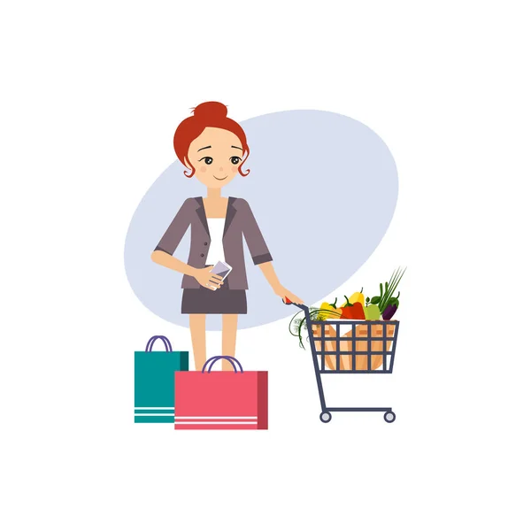 Compras. Atividades diárias de rotina das mulheres. Ilustração vetorial — Vetor de Stock