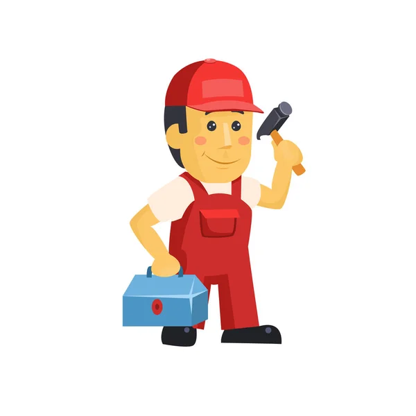Trabalhador da construção amigável homem com ferramentas, vetor —  Vetores de Stock