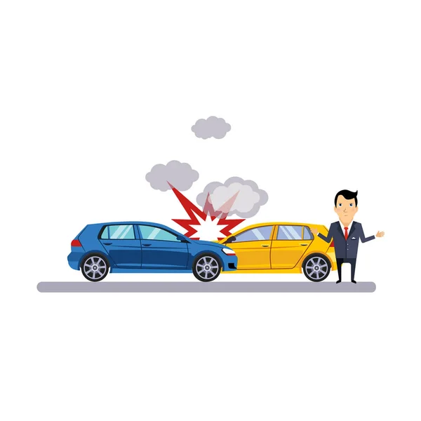 Collisione auto e trasporti. Illustrazione vettoriale — Vettoriale Stock