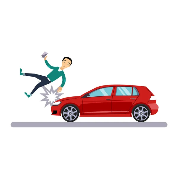 Auto und Transport Problem mit einem Fußgänger. Vektorillustration — Stockvektor