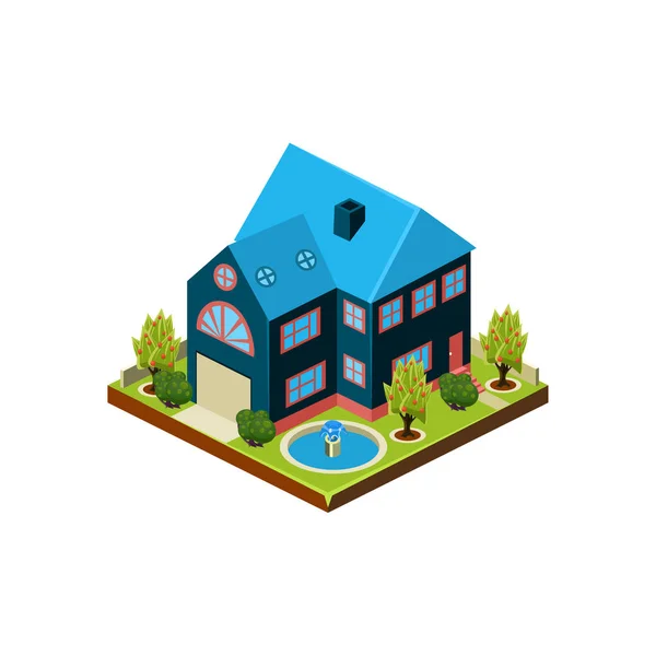 Isométrique icône représentant maison moderne avec arrière-cour — Image vectorielle
