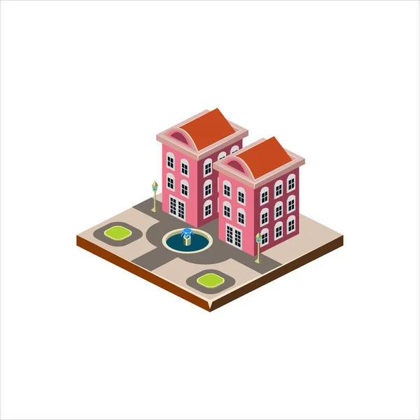 Isometrische pictogram voor moderne huis met achtertuin — Stockvector