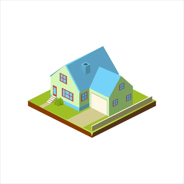 Icono isométrico que representa la casa moderna con patio trasero — Vector de stock