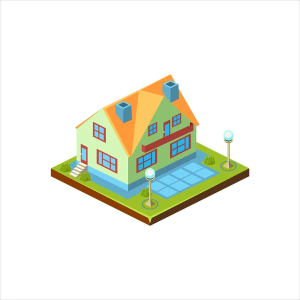 Isometrische pictogram voor moderne huis met achtertuin — Stockvector