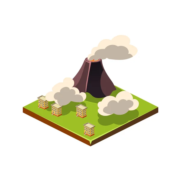 Erupción del volcán y ceniza. Icono de desastres naturales. Ilustración vectorial — Vector de stock