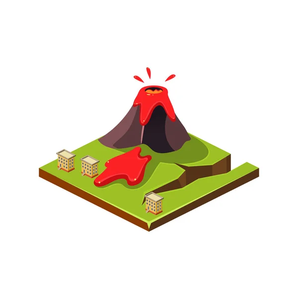 Eruzione vulcanica e lava. Icona del disastro naturale. Illustrazione vettoriale — Vettoriale Stock
