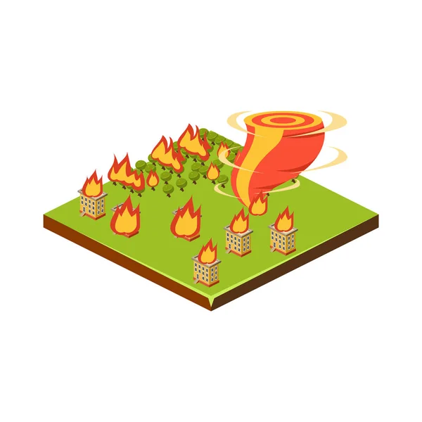 Feuer und Tornado. Ikone der Naturkatastrophe. Vektorillustration — Stockvektor
