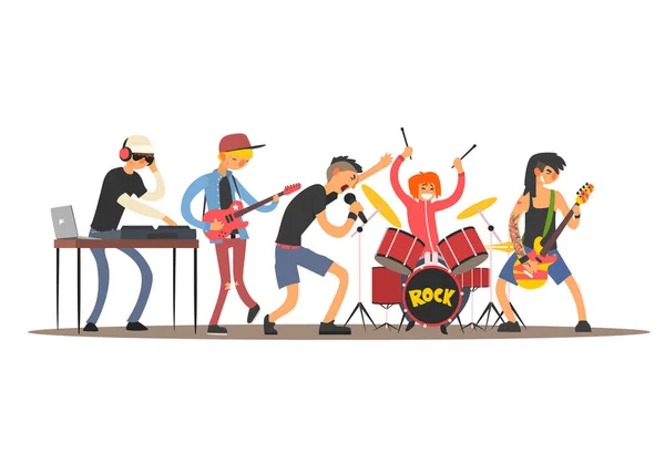 Músicos en un concierto. Ilustración vectorial — Vector de stock