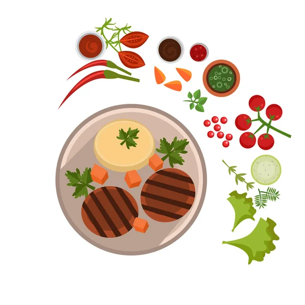 Appetizing Steak on Plate. Ilustrasi Vektor - Stok Vektor