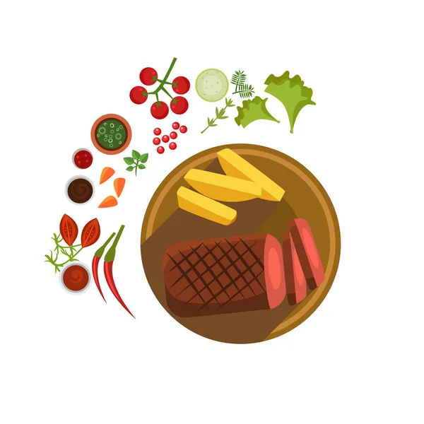 Steak barbecue sur plaque. Illustration vectorielle — Image vectorielle