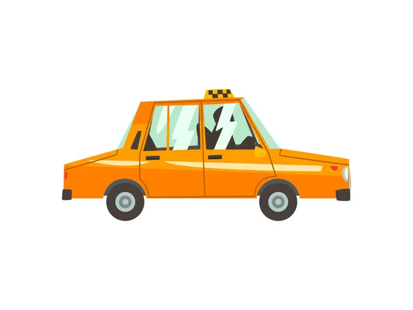 Yellow Taxi Car, Side View, Taxi Service Cartoon Vector Illustration — Stock Vector