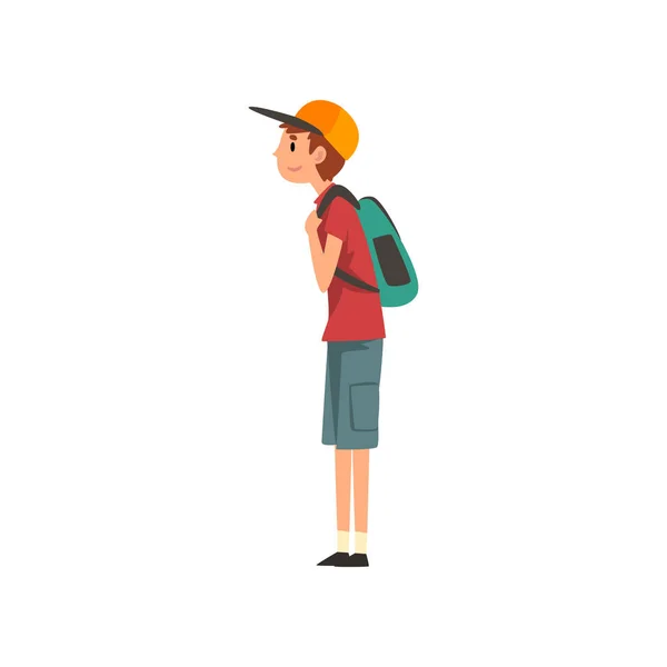 Joven de pie con mochila Vector Ilustración — Vector de stock