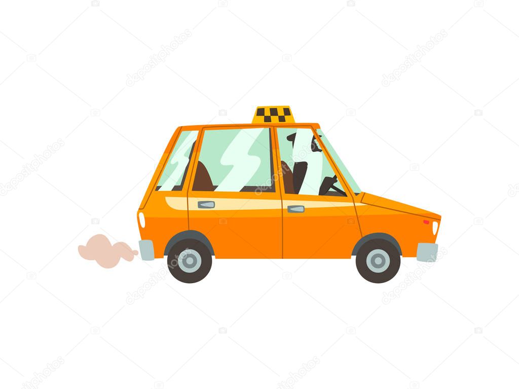 Yellow Taxi Car, Taxi Service Cartoon Vector Illustration