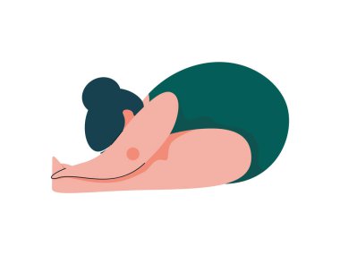 Artı boyutu düzgün vücutlu kadın Paschimottanasana pozisyonda, pratik Yoga, spor ve sağlıklı yaşam tarzı vektör çizim mayo tombul kız güzel
